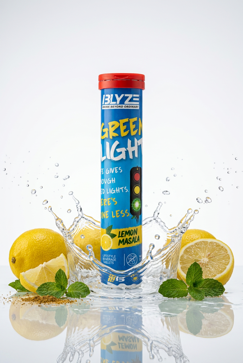 BLYZE Green Lemon bottle with lemons, mint and water splash