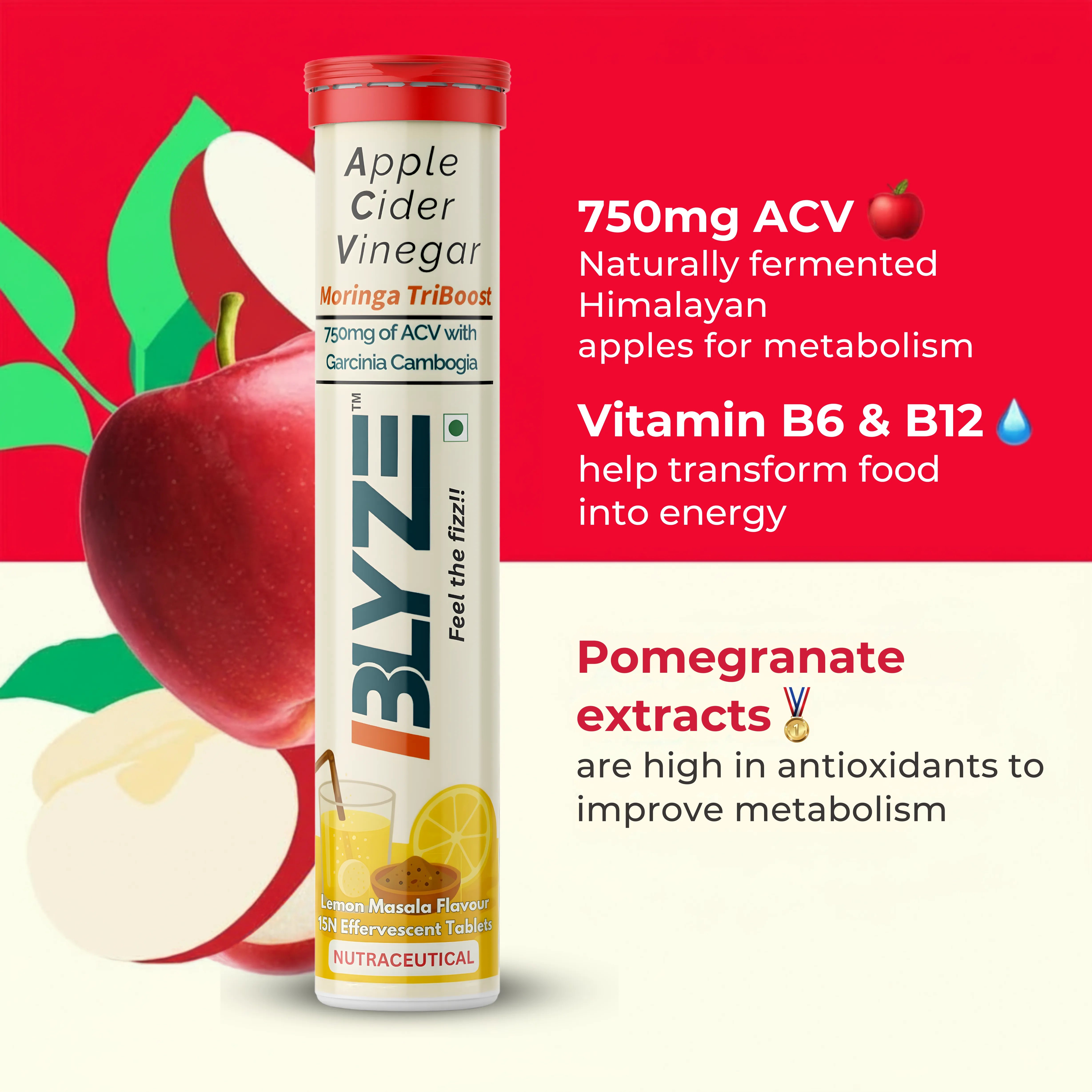 ACV Moringa TriBoost – Apple Cider Vinegar Effervescent Tablets | 750mg ACV | Moringa & Garcinia