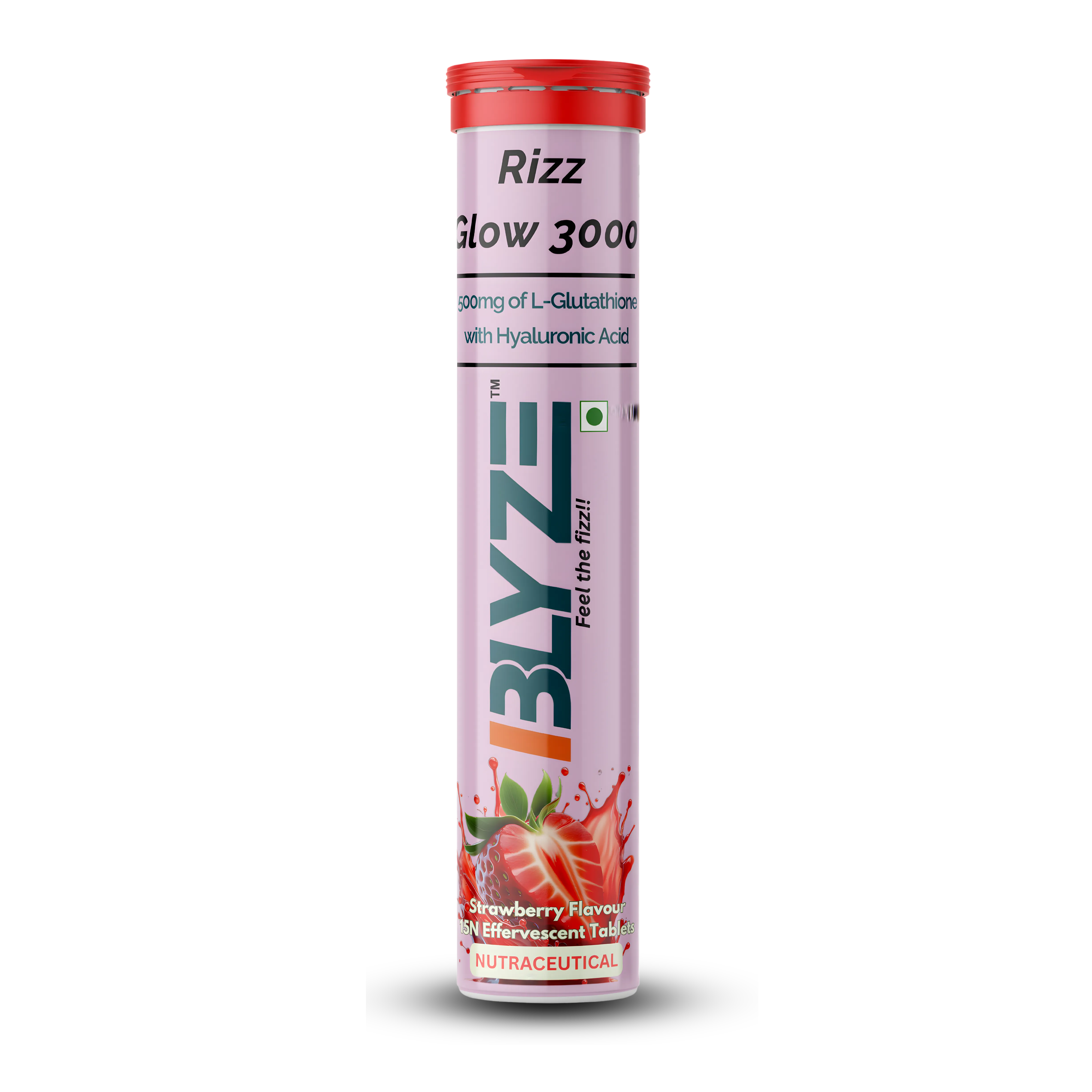 Rizz Glow 3000 – Glutathione & Antioxidant Effervescent Tablets | Hyaluronic Acid | Strawberry