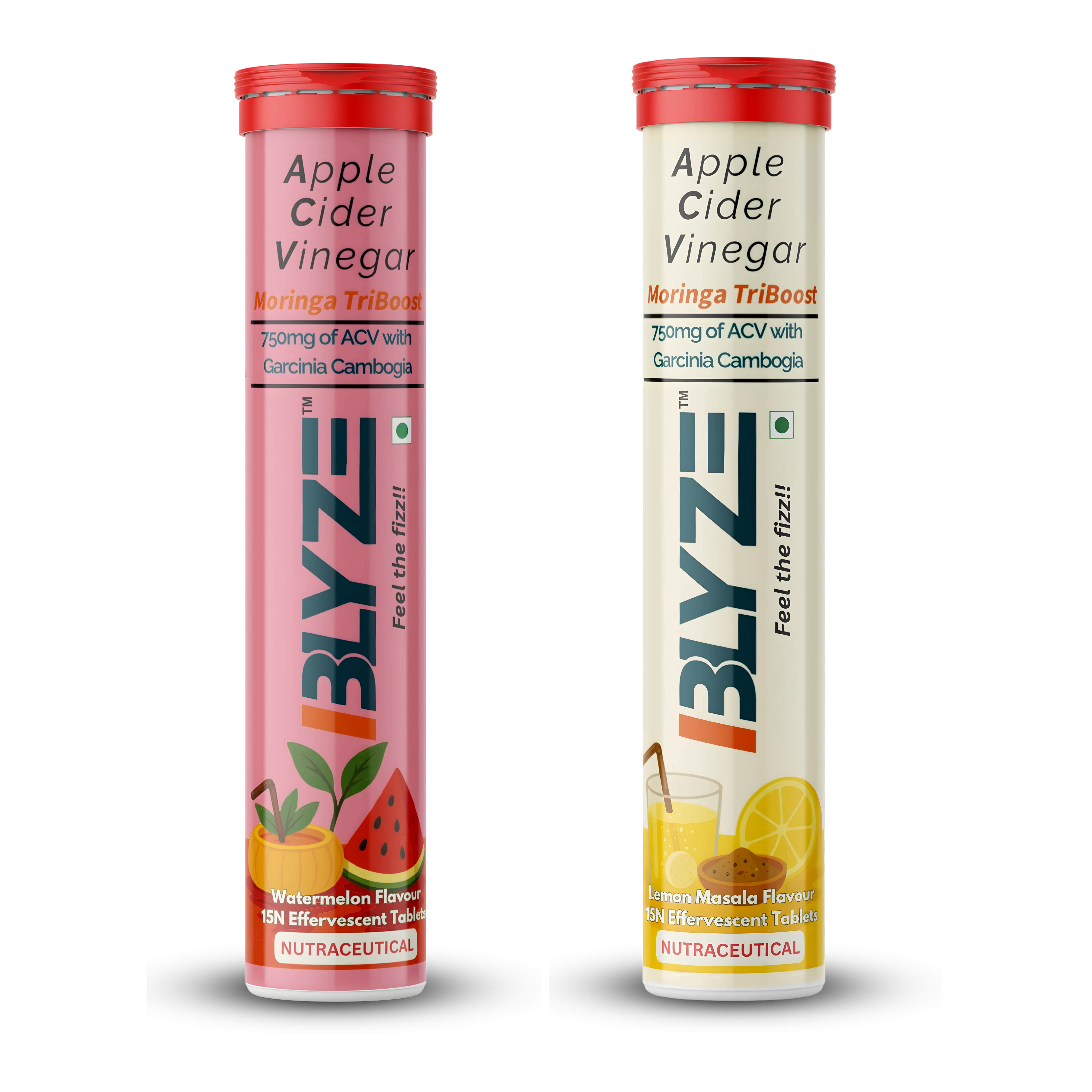 ACV Moringa TriBoost: Apple cider vinegar+ Moringa + Garcinia (Lemon Masala Flavor, Watermelon Flavor) Pack of 2