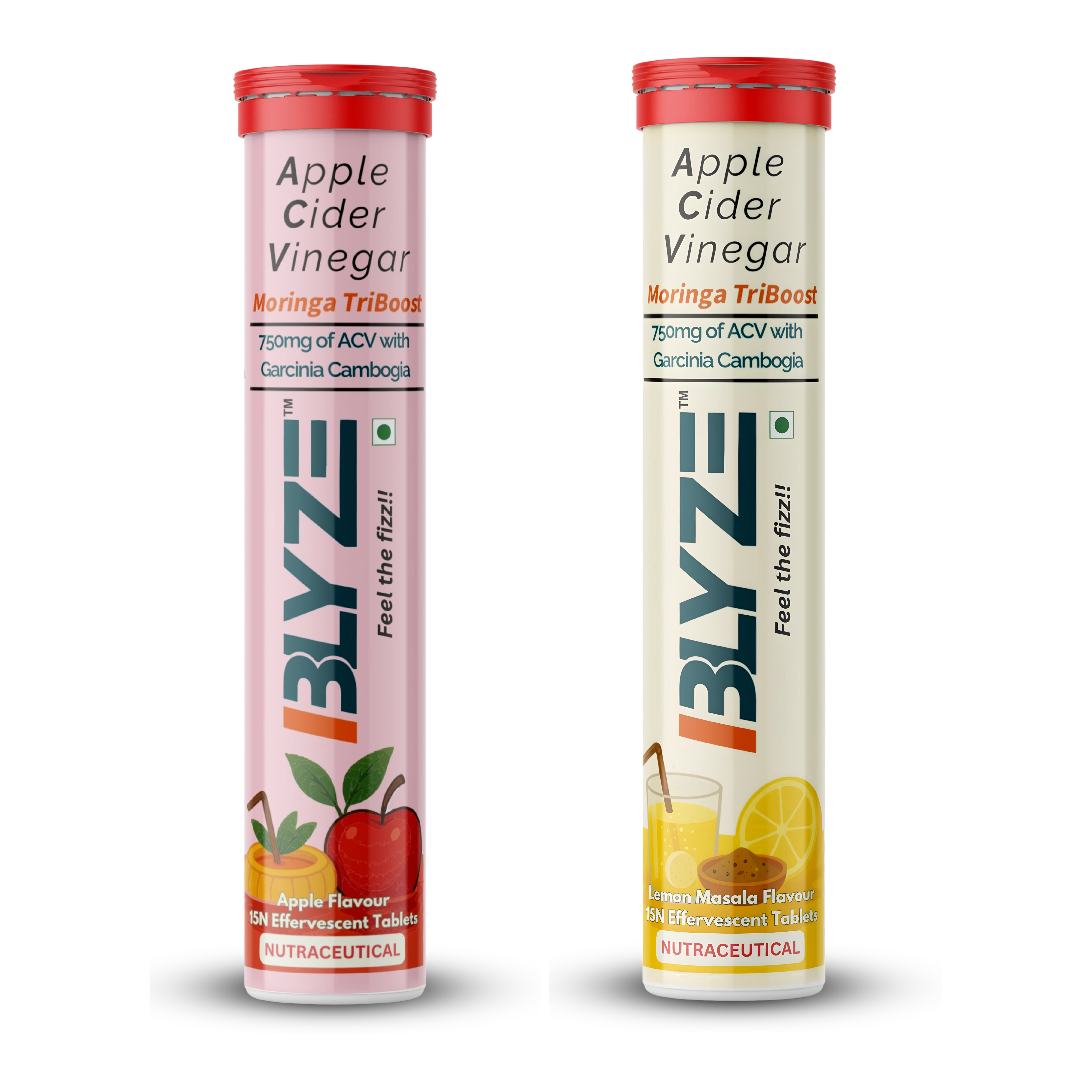 ACV Moringa TriBoost: Apple cider vinegar+ Moringa + Garcinia (Apple Flavor, Lemon Masala Flavor) Pack of 2