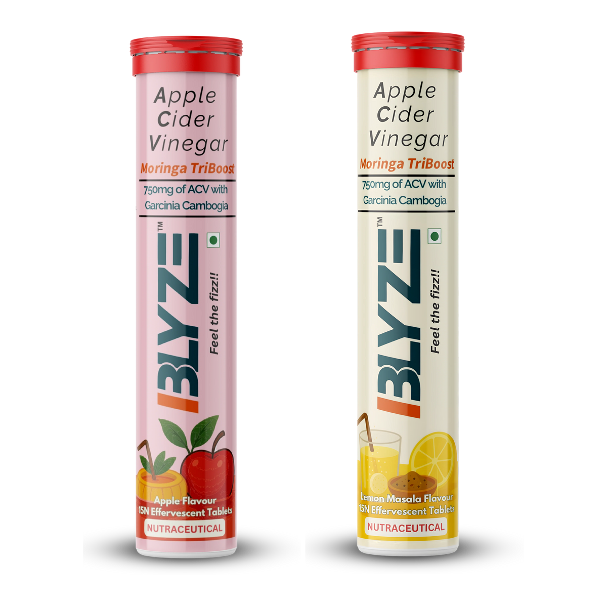 ACV Moringa TriBoost: Apple cider vinegar+ Moringa + Garcinia (Apple Flavor, Lemon Masala Flavor) Pack of 2