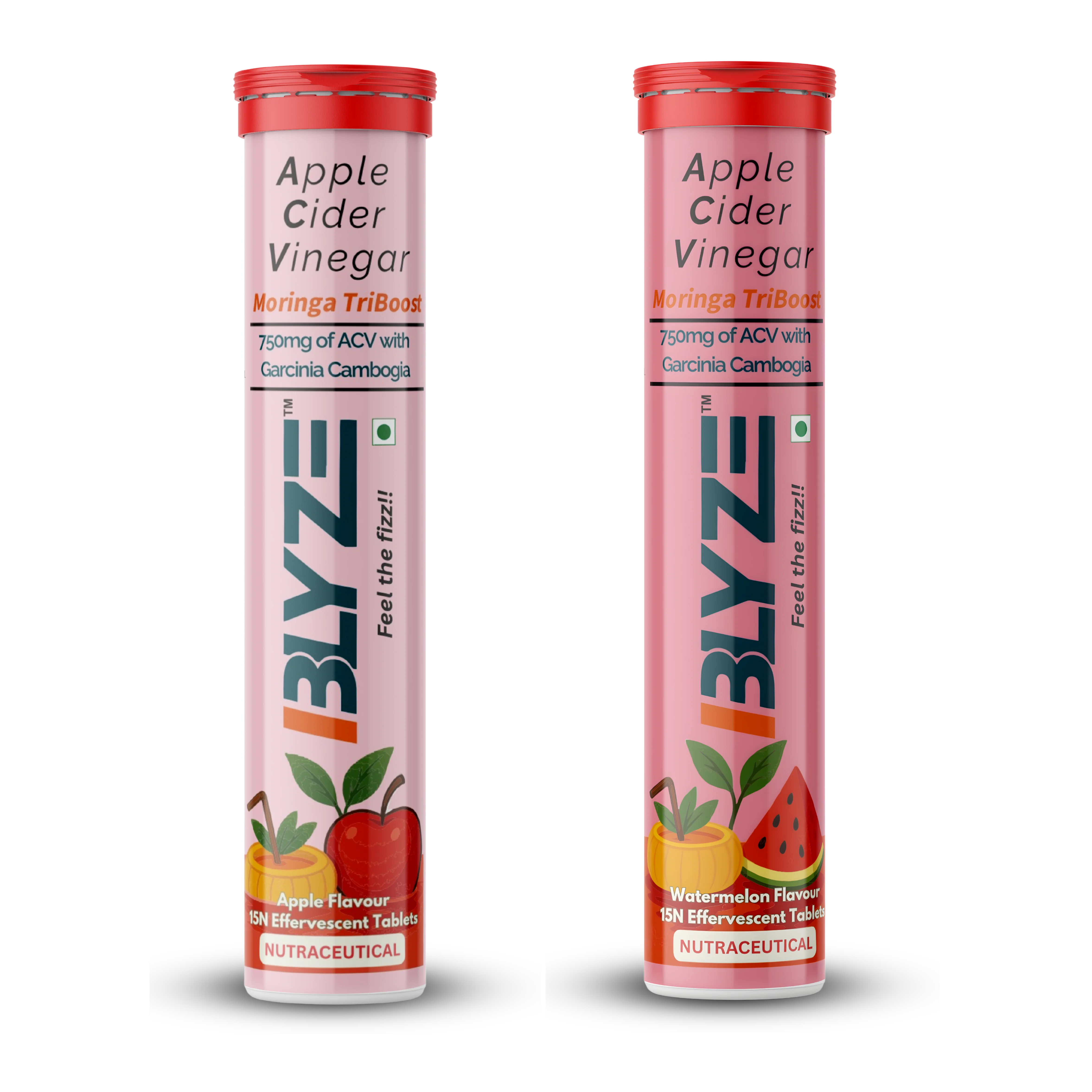 ACV Moringa TriBoost: Apple cider vinegar+ Moringa + Garcinia (Apple Flavor, Watermelon Flavor) Pack of 2