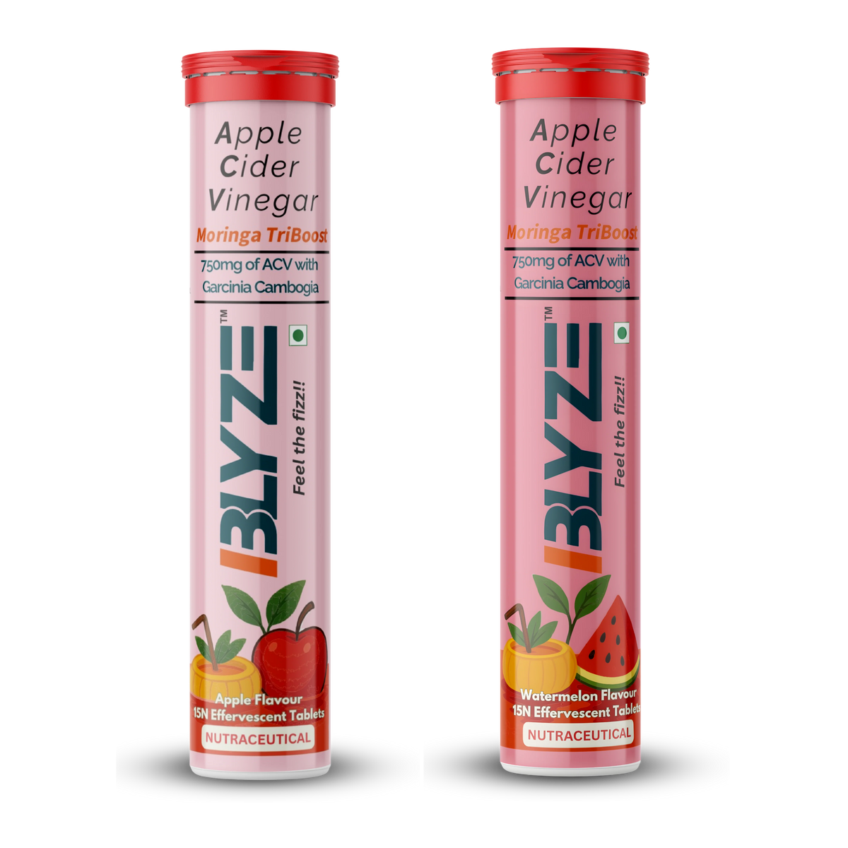 ACV Moringa TriBoost: Apple cider vinegar+ Moringa + Garcinia (Apple Flavor, Watermelon Flavor) Pack of 2