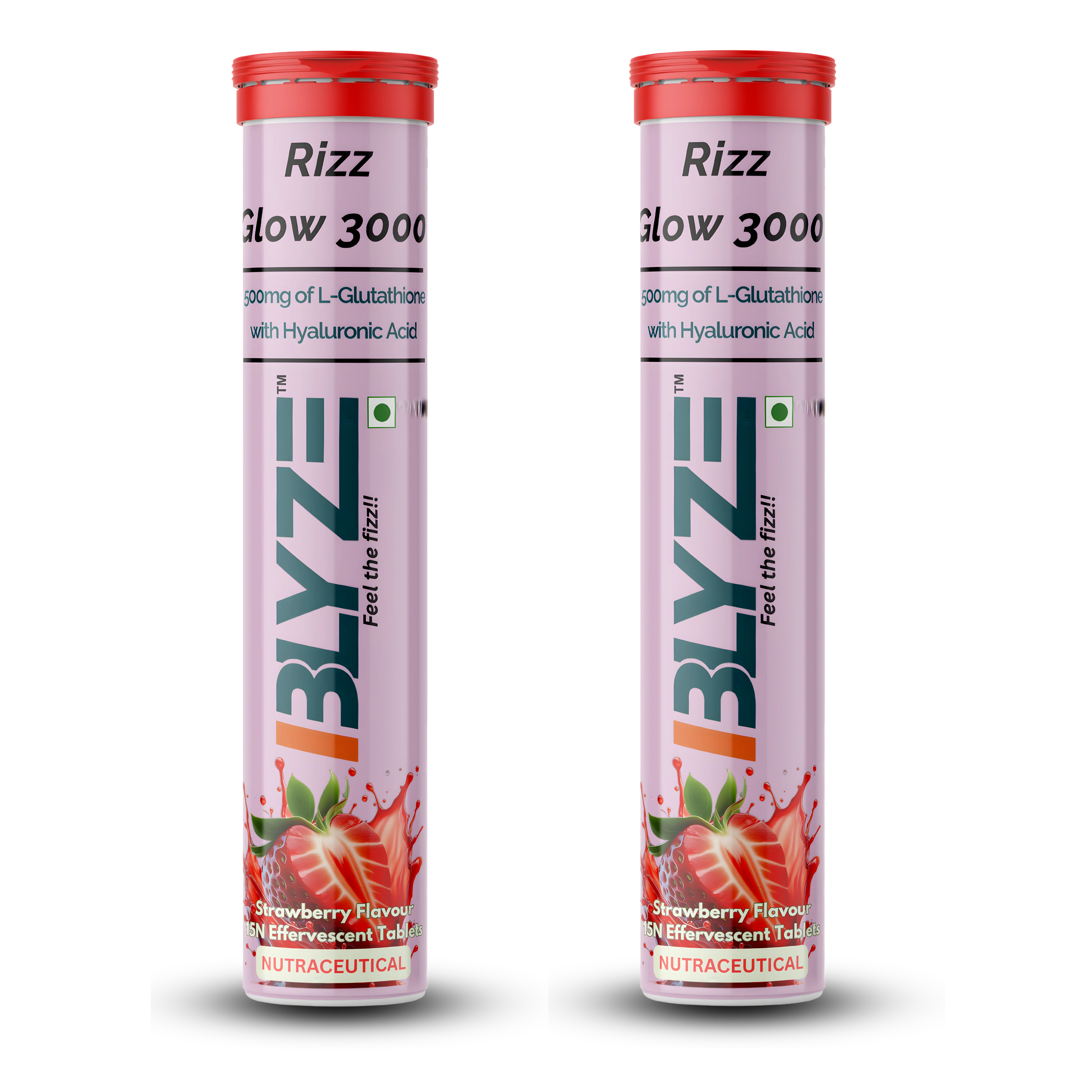 Rizz Glow 3000 – Glutathione & Antioxidant Effervescent Tablets | Hyaluronic Acid | Strawberry