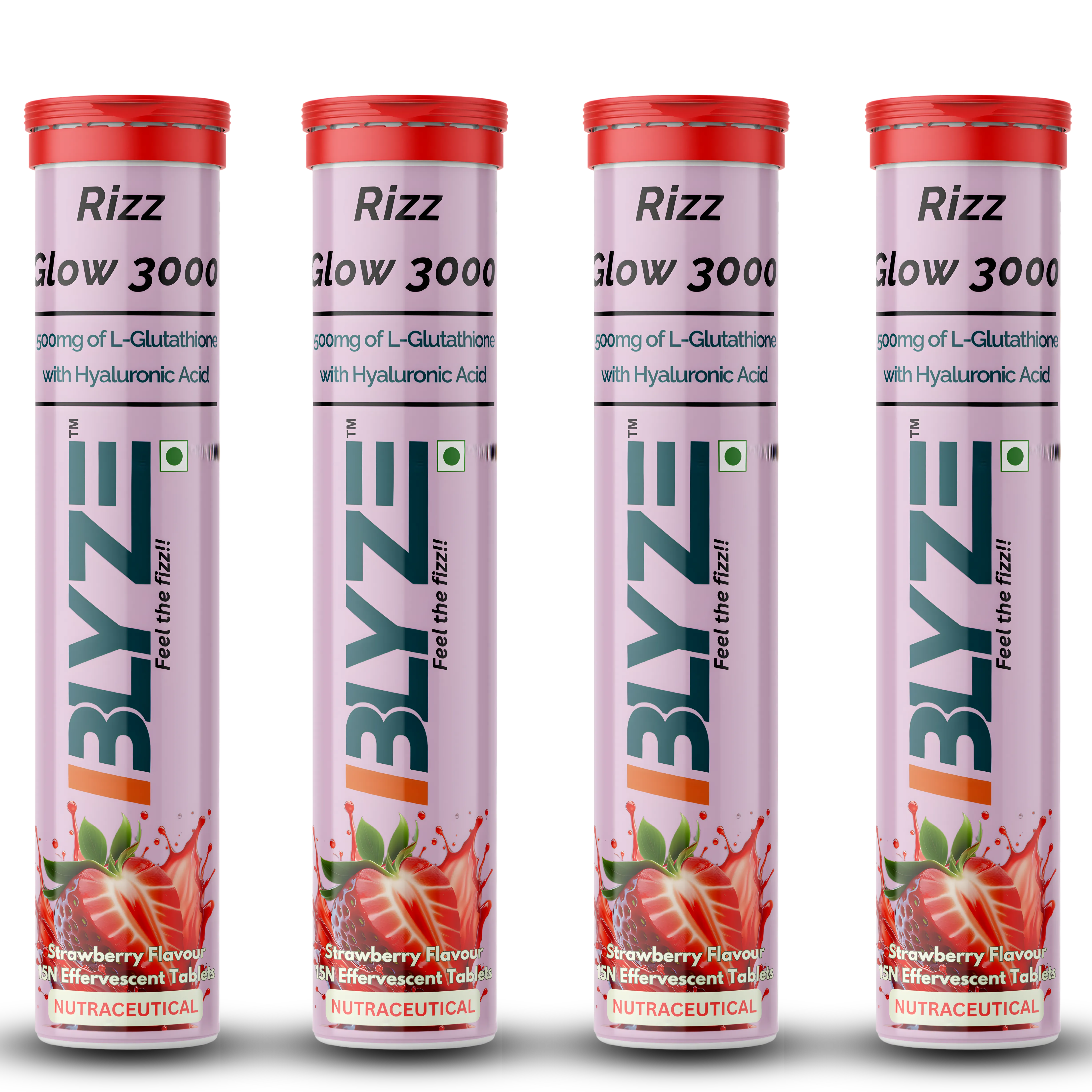 Rizz Glow 3000 – Glutathione & Antioxidant Effervescent Tablets | Hyaluronic Acid | Strawberry