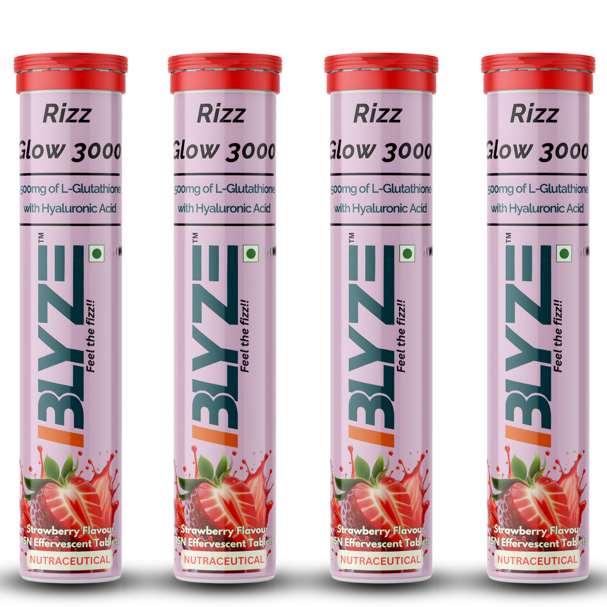 Rizz Glow 3000 – Glutathione & Antioxidant Effervescent Tablets | Hyaluronic Acid | Strawberry