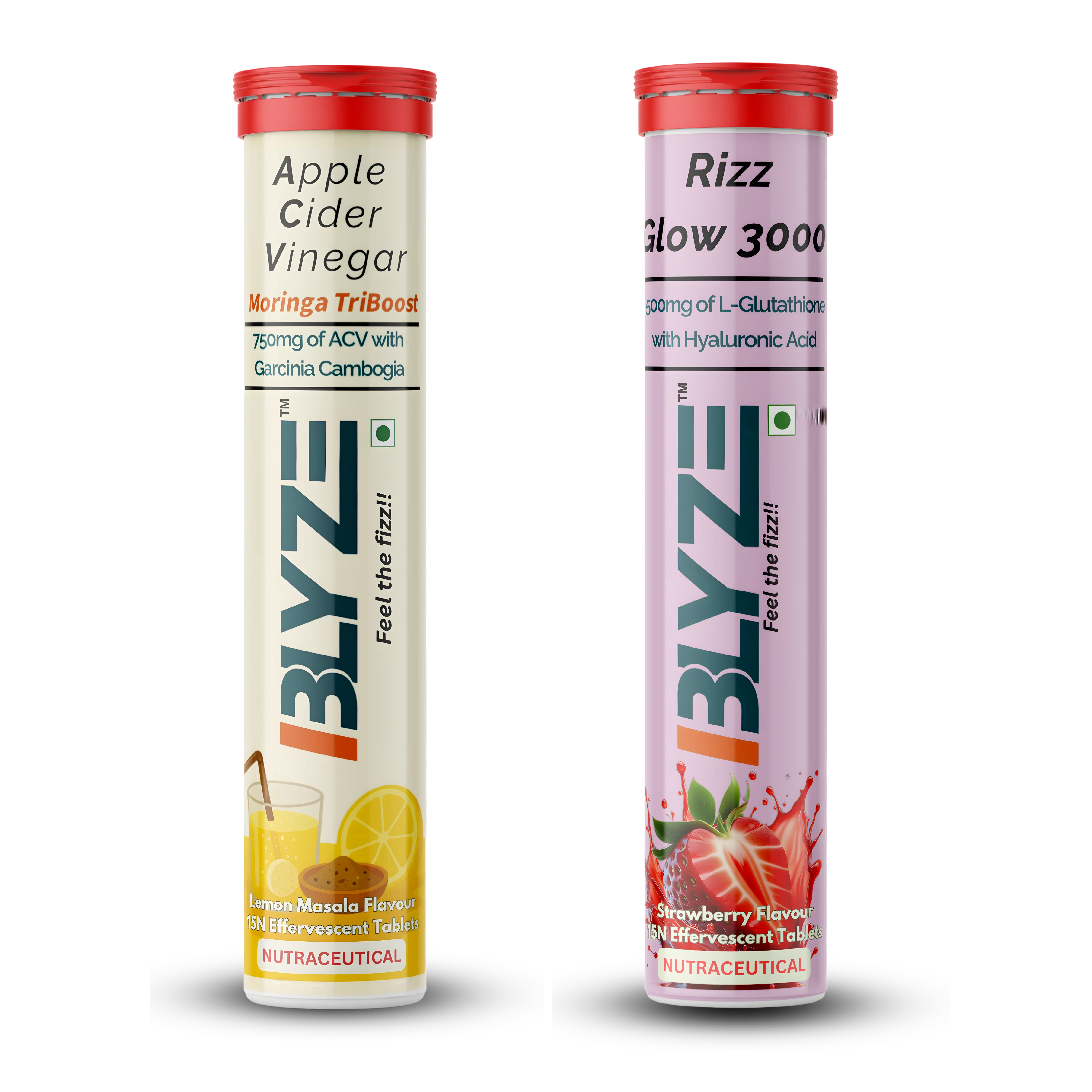 Gut & Glow Pack: ACV Moringa TriBoost (Lemon Masala Flavor) and Rizz Glow 3000 (Strawberry Flavor)Pack of 2
