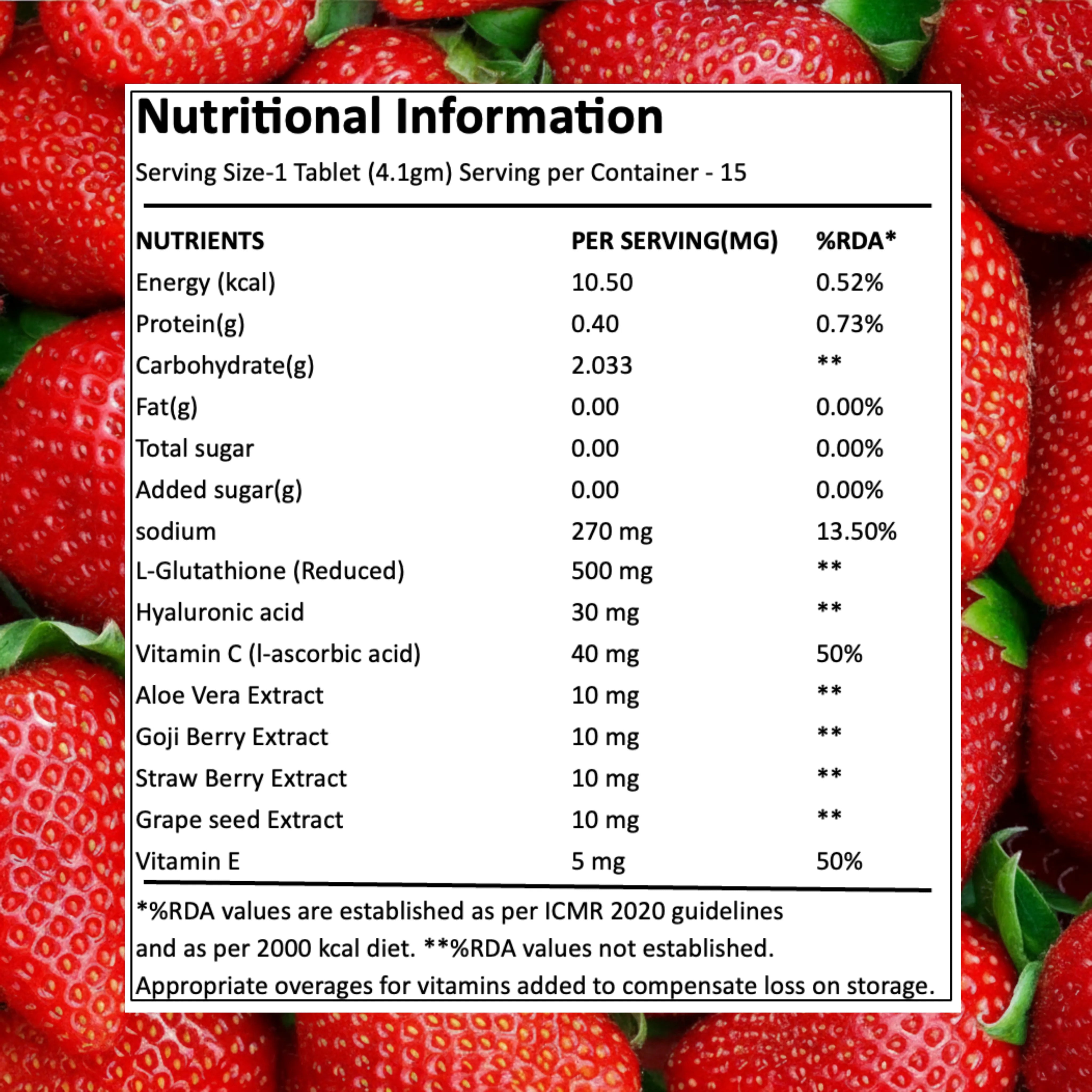 Rizz Glow 3000 – Glutathione & Antioxidant Effervescent Tablets | Hyaluronic Acid | Strawberry
