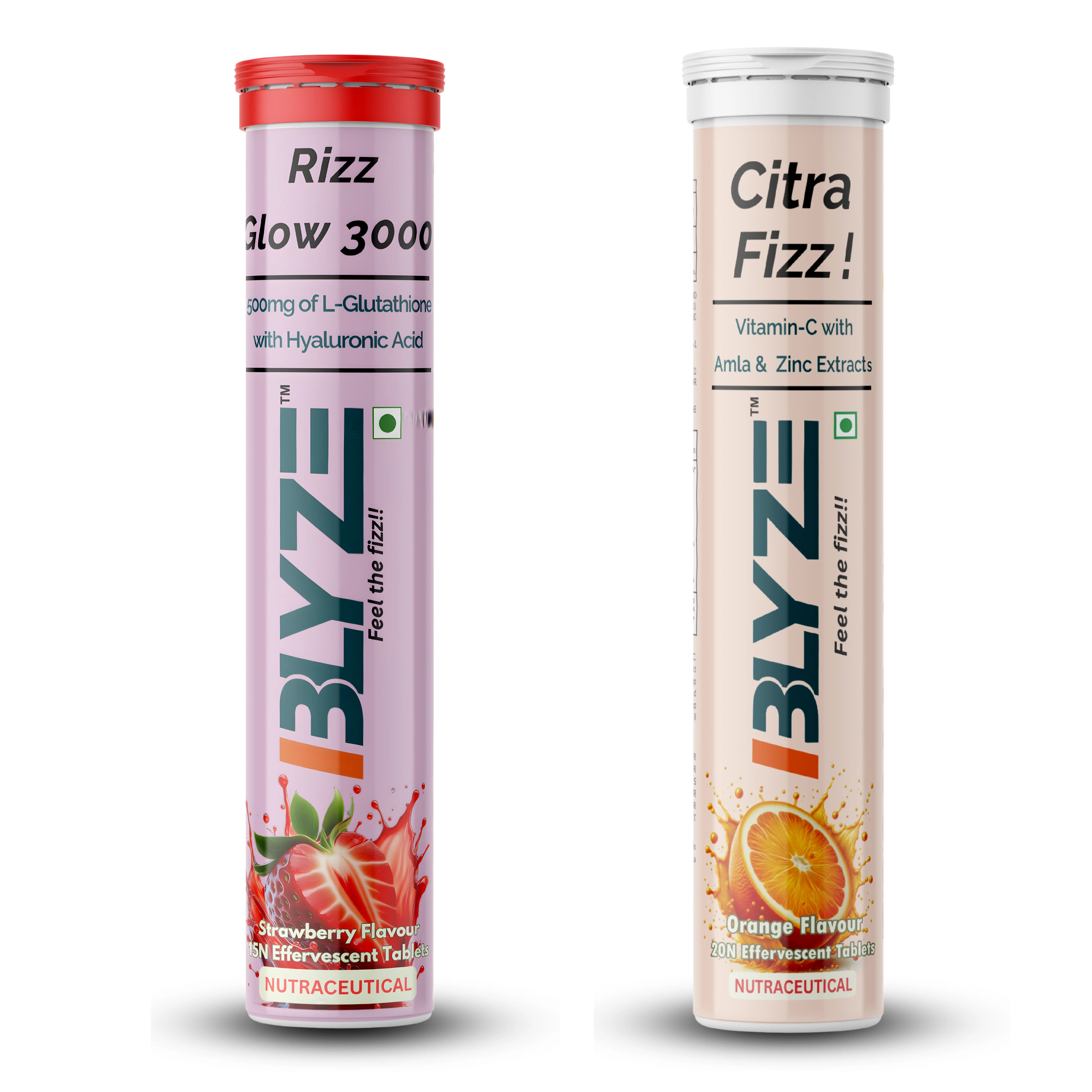 Glow-Up Ritual: Rizz Glow 3000 (Strawberry Flavor) & Citra Fizz (Orange Flavor) Pack of 2