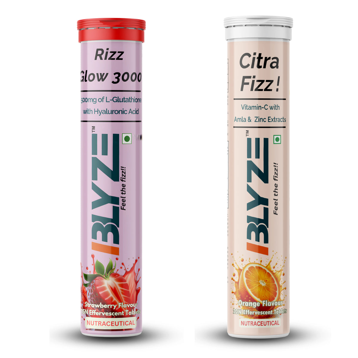 Glow-Up Ritual: Rizz Glow 3000 (Strawberry Flavor) & Citra Fizz (Orange Flavor) Pack of 2