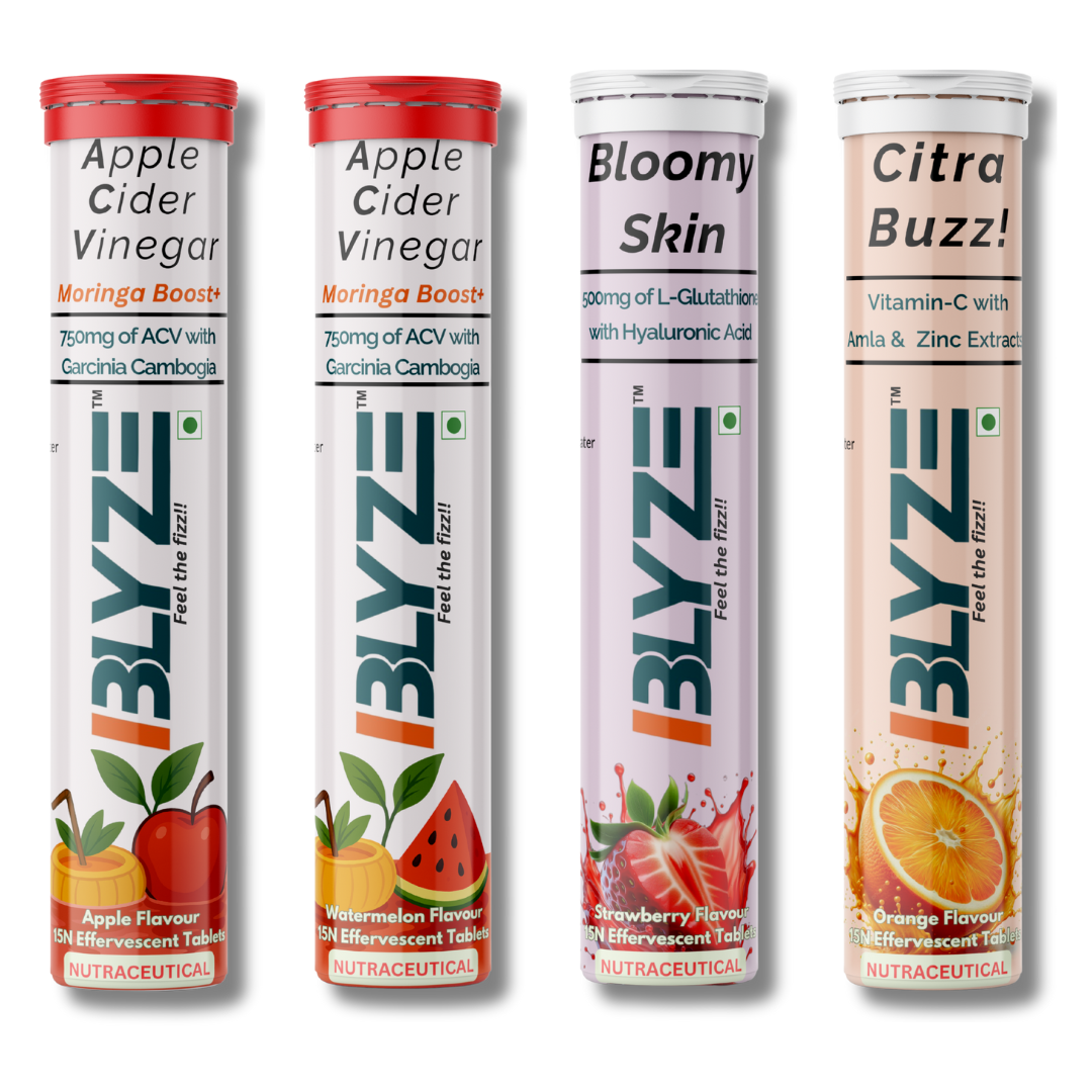 Sip & Slay Set: ACV Moringa Boost (Apple Flavor) & ACV Moringa Boost (Watermelon Flavor) & Bloomy Skin (Strawberry Flavor) & Citra Buzz (Orange Flavor) Pack of 4