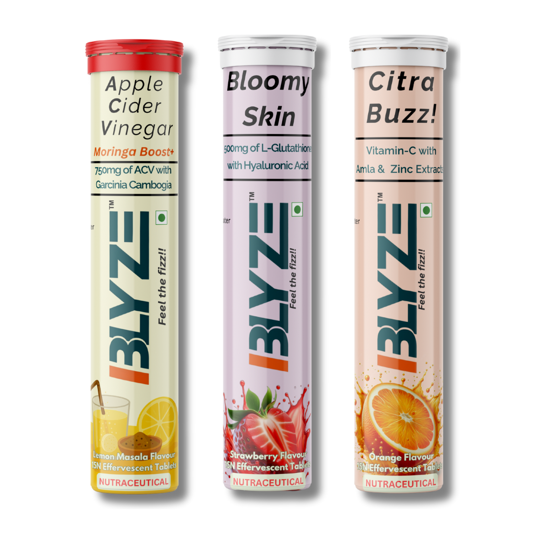 Sip & Slay Set: ACV Moringa Boost (Lemon masala Flavor) & Bloomy Skin (Strawberry Flavor) & Citra Buzz (Orange Flavor) Pack of 3